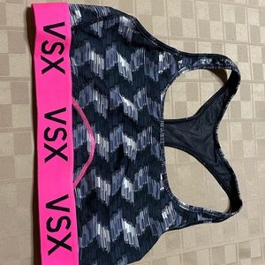 EUC Victoria Secret VSX Sports Bra Racer‎ Back Black Pink LARGE L Pullover.